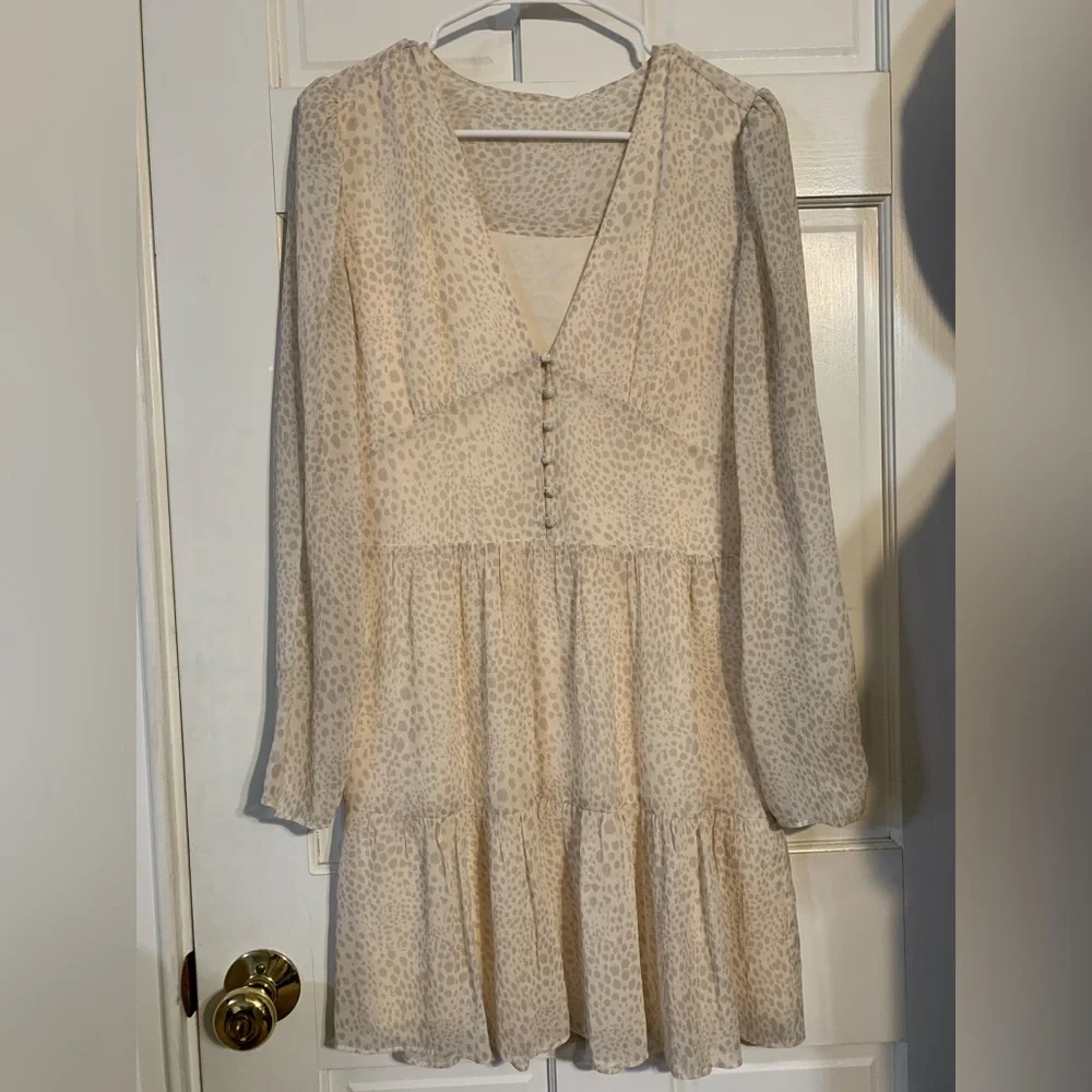 PAIGE Truett Ruffle Long Sleeve Silk Dress Cream Dress, waist tie missing - Picture 5 of 10